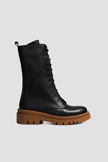 Demi-season high black boots with brown soles - #4206103