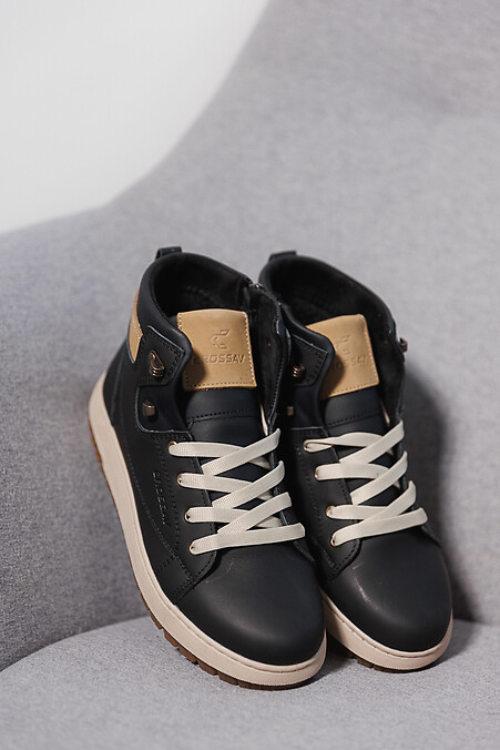 черные кожаные зимние черно - бежевые подростковые ботинки. Ботинки. Цвет: черный. #2505112