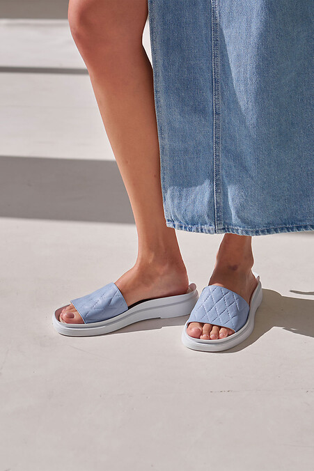 Women's leather flip-flops of blue color - #4206112