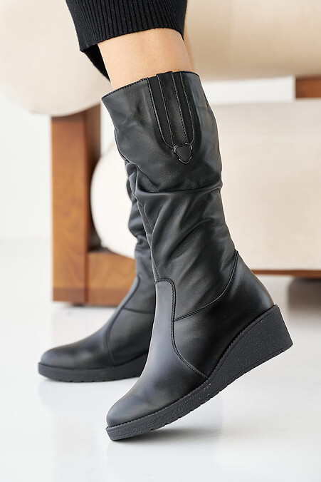 Women's leather winter boots black - #2505114