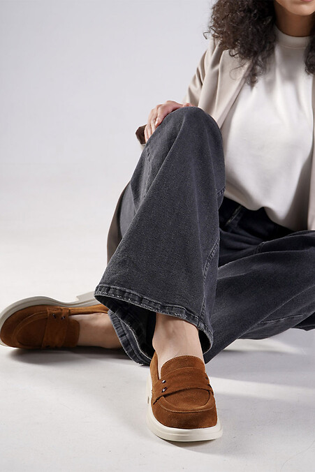 Wildleder rostfarbene Damen-Loafer - #4207114