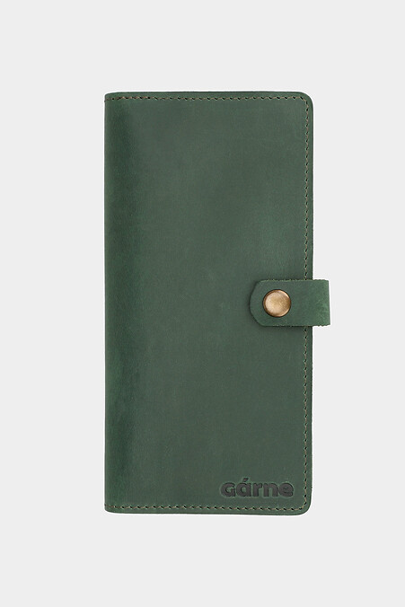 Große Damengeldbörse aus Leder mit Knopf. Brieftaschen, Kosmetiktaschen. Farbe: grün. #3300122