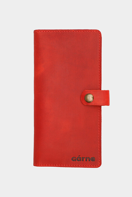 Шкіряний великий жіночий гаманець з кнопкою. Гаманці, Косметички. Колір: червоний. #3300123
