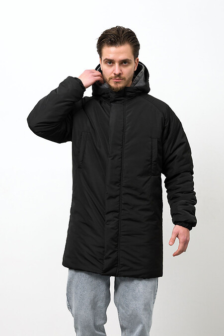 Men's Warm Long Winter Parka Jacket Snowman Black - #8056126