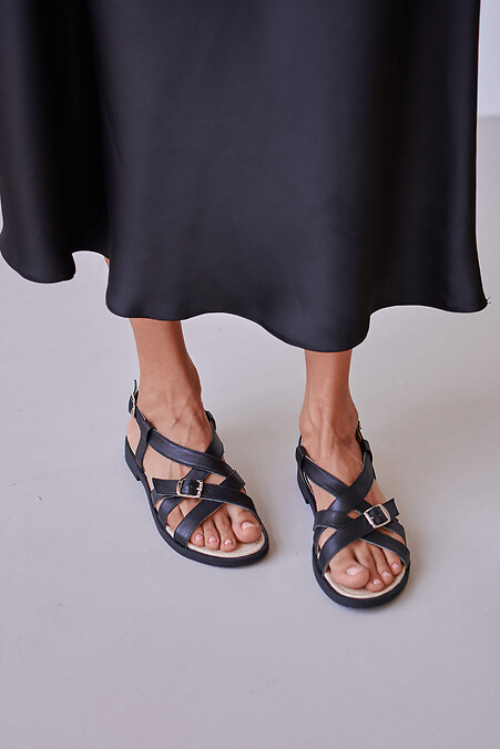 Black leather buckle sandals for summer - #4206128
