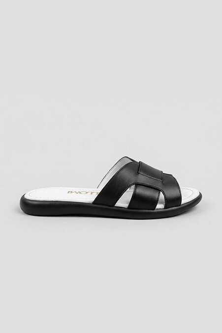 Black genuine leather flip-flops - #4207129