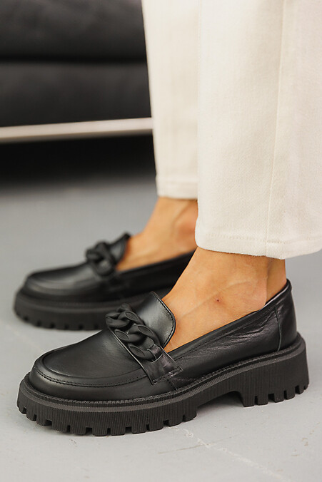 Женские туфли кожаные весенне - осенние черные - #2505130