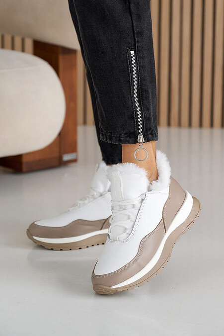 Damskie skórzane zimowe sneakersy w kolorze białym - #2505133