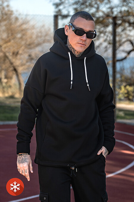 Men's Warm Oversized Hoodie with Print MASKULT Black - #8034135