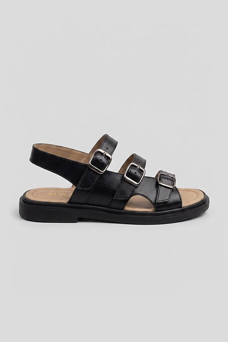 Black leather sandals with buckles - #4207137