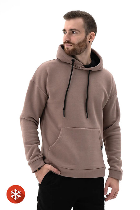 Чоловічий теплий худі великих розмірів Basic Big 3 Мокко. Світшоти, толстівки. Колір: коричневий. #8034137