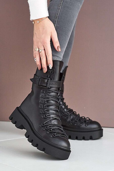 Женские ботинки кожаные зимние черные. Ботинки. Цвет: черный. #8019138