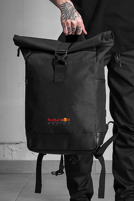Herren-Schulrucksack mit Rolltop-Print, RedBull-Print, Schwarz - #8055138