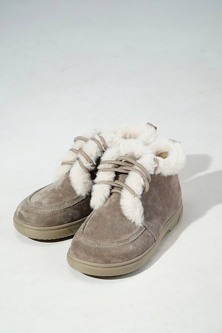 Beige gefütterte Stiefel mit breiter Zehenbox - #4207144
