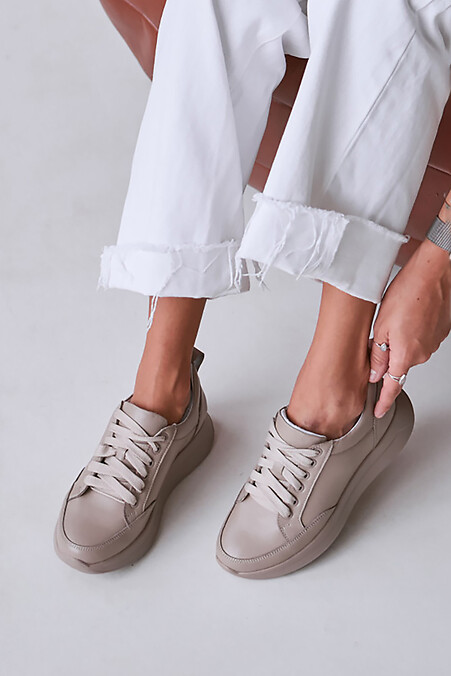 Cappuccino color women's leather sneakers. Sneakers. Color: brown. #4206145
