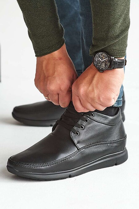 Мужские ботинки кожаные зимние черные - #8019148