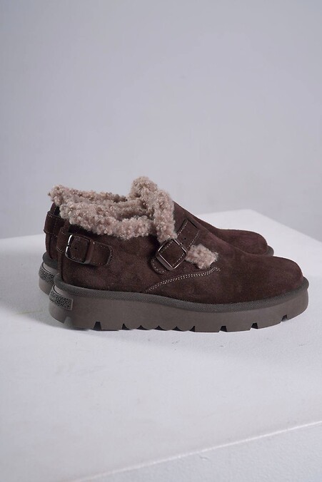 Brown winter short boots — genuine suede - #4207150