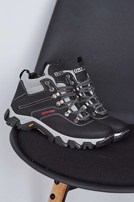 Czarne nastoletnie skórzane buty zimowe. Buty. Kolor: czarny. #8019150