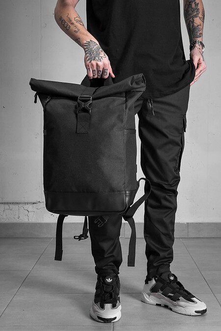 Men's Casual Backpack Rolltop School Without Basic Black - #8055150