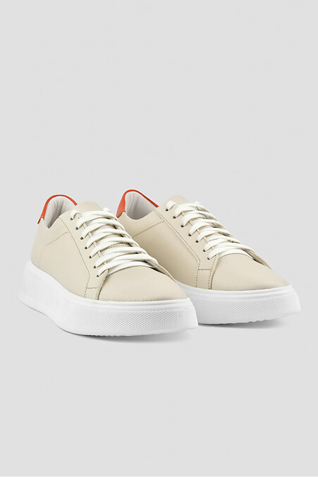 Women's sneakers made of natural beige flotaar leather with a decorative heel. sneakers. Color: beige. #4206151
