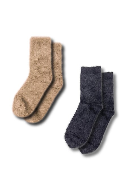 Set of warm socks Art fur (2 pairs). Golfs, socks. Color: gray, brown. #8041155
