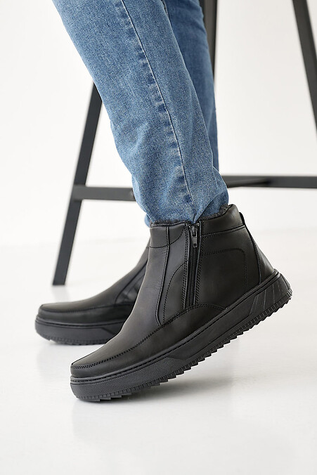Чоловічі шкіряні черевики зимові чорні - #2505157