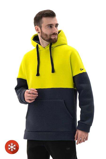 Warmer, übergroßer Herren-Kapuzenpullover InYan Lemon mit Ascheblau - #8034158