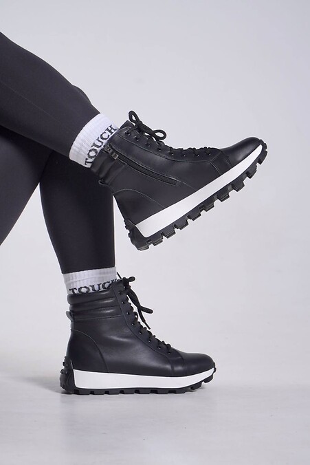 Women's high winter sneakers made of genuine leather - sports shoes - #4207164