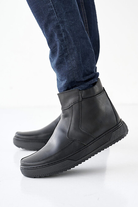 Męskie skórzane buty zimowe w kolorze czarnym. Buty. Kolor: czarny. #2505170