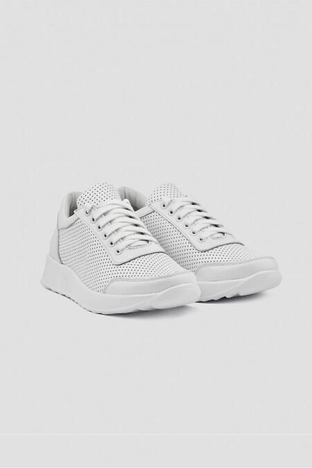 Weiße Lederturnschuhe mit Perforation - #4206172
