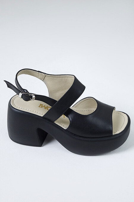 Schwarze Keilsandalen aus Leder - #4206176