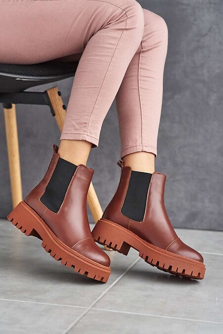 Женские ботинки кожаные зимние коричневые - #8019177