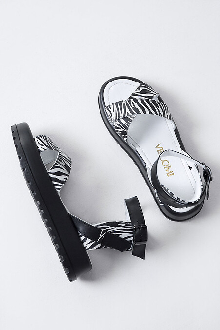 Women's Leather Sandals with Zebra Buckles - #4206178