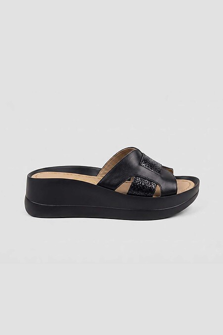 Schwarze Leder-Flip-Flops - Flip-Flops mit niedrigem Absatz - #4207179