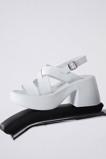 Women's White Leather Wedge Sandals - #4206180