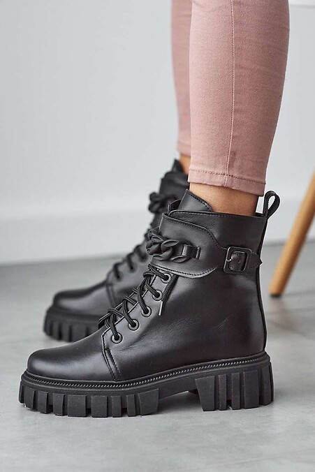 Женские ботинки кожаные зимние черные. Ботинки. Цвет: черный. #8019182
