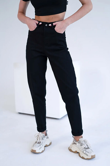 Halbtaillierte Damenhose MOM COTON TWILL Schwarz - #8034183