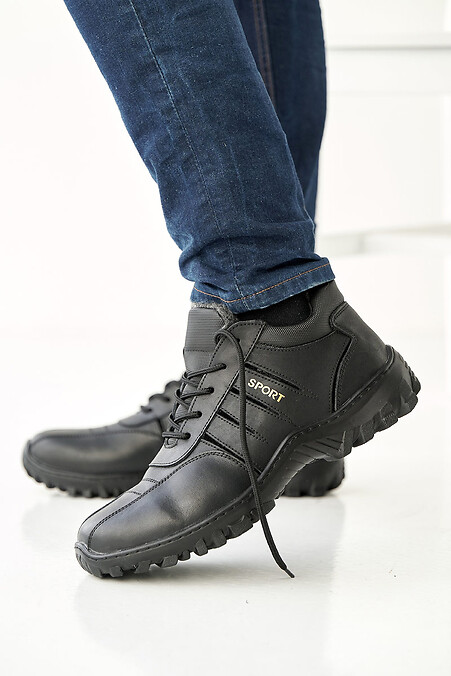 Чоловічі шкіряні кросівки зимові чорні - #2505184