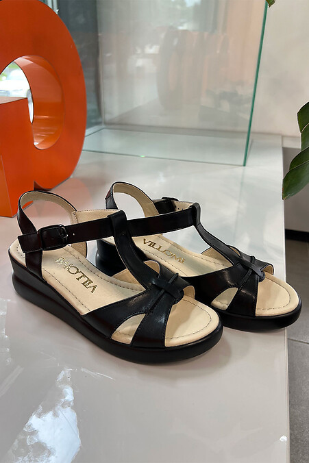 Women's sandals with a wedge heel in black color - #4206185