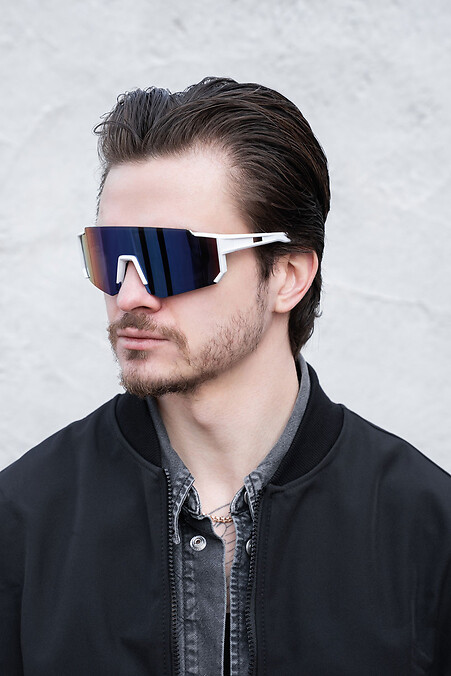 Stilvolle polarisierte Sonnenbrille mit Visier, weiß & lila - #8056186