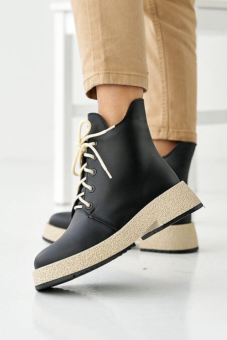 Женские кожаные ботинки зимние черные - #2505187