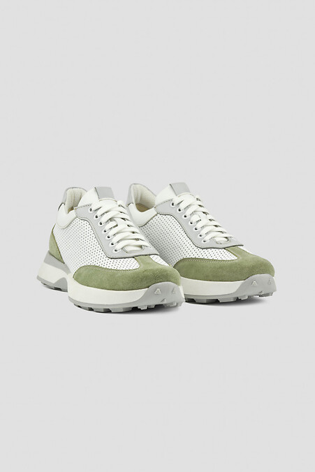 Weiße Sneakers mit Perforation und Wildledereinsatz - #4206187
