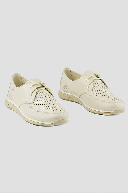 Moccasins made of genuine leather with a beige lace - #4206189