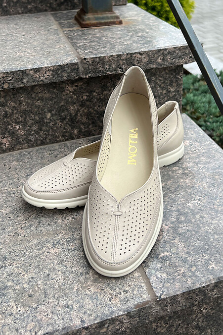 Women's beige ballet flats perforation - #4206190
