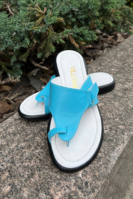 Women's Blue Leather Slippers - #4206191