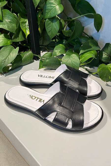 Women's classic black leather slides - #4206194