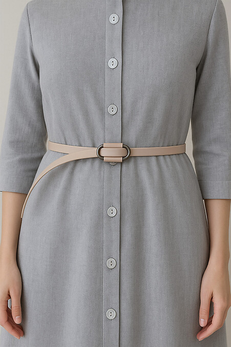 Women's belt made of genuine beige leather. - #3300197