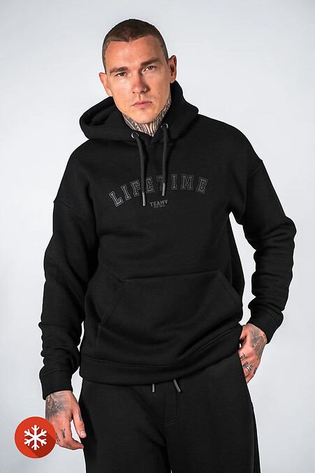 Men's loose fit warm hoodie with LIFETIME 3 print Black - #8034197