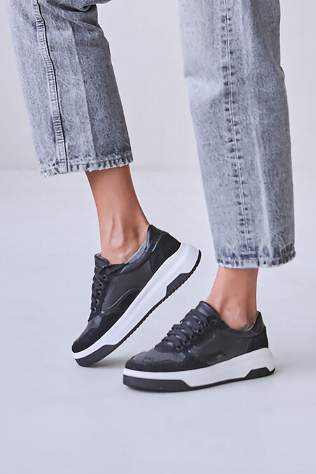 Women's sneakers black leather/suede - #4206198