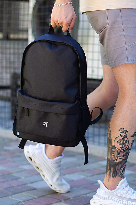 Herren Freizeit-Schulrucksack mit Flugzeug Aufdruck Schwarz - #8055198